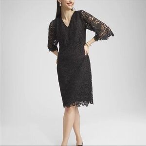 Chicos Lace Shift Dress Women’s 2.5 US 14 2.5 LBD Cocktail Black Quiet Luxury